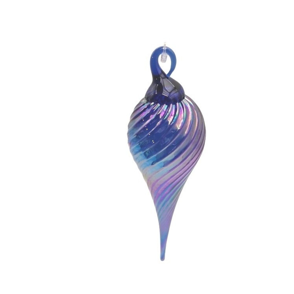 Murano Style Teardrop Glass Ornament Blue‎ Iridescent Swirl Christmas Holiday